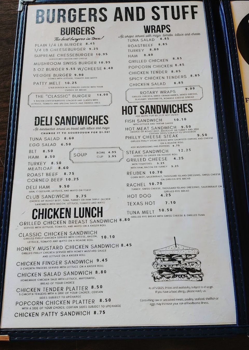 Cafe menu with sides, coffee, and hot tea.
