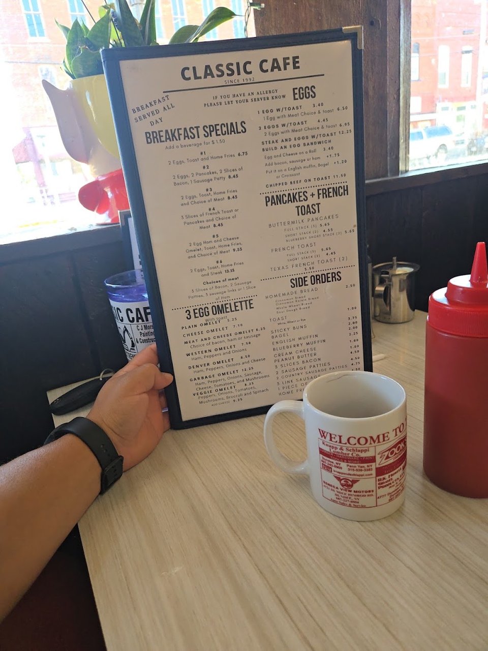 Simple menu page with comfort food selections.